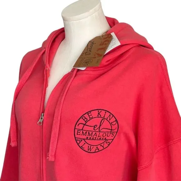NWT U.S. Vintage Women Size 2XL Pink Zip-Up Hoodie "Be Kind Always"  Jacket - Picture 2 of 8